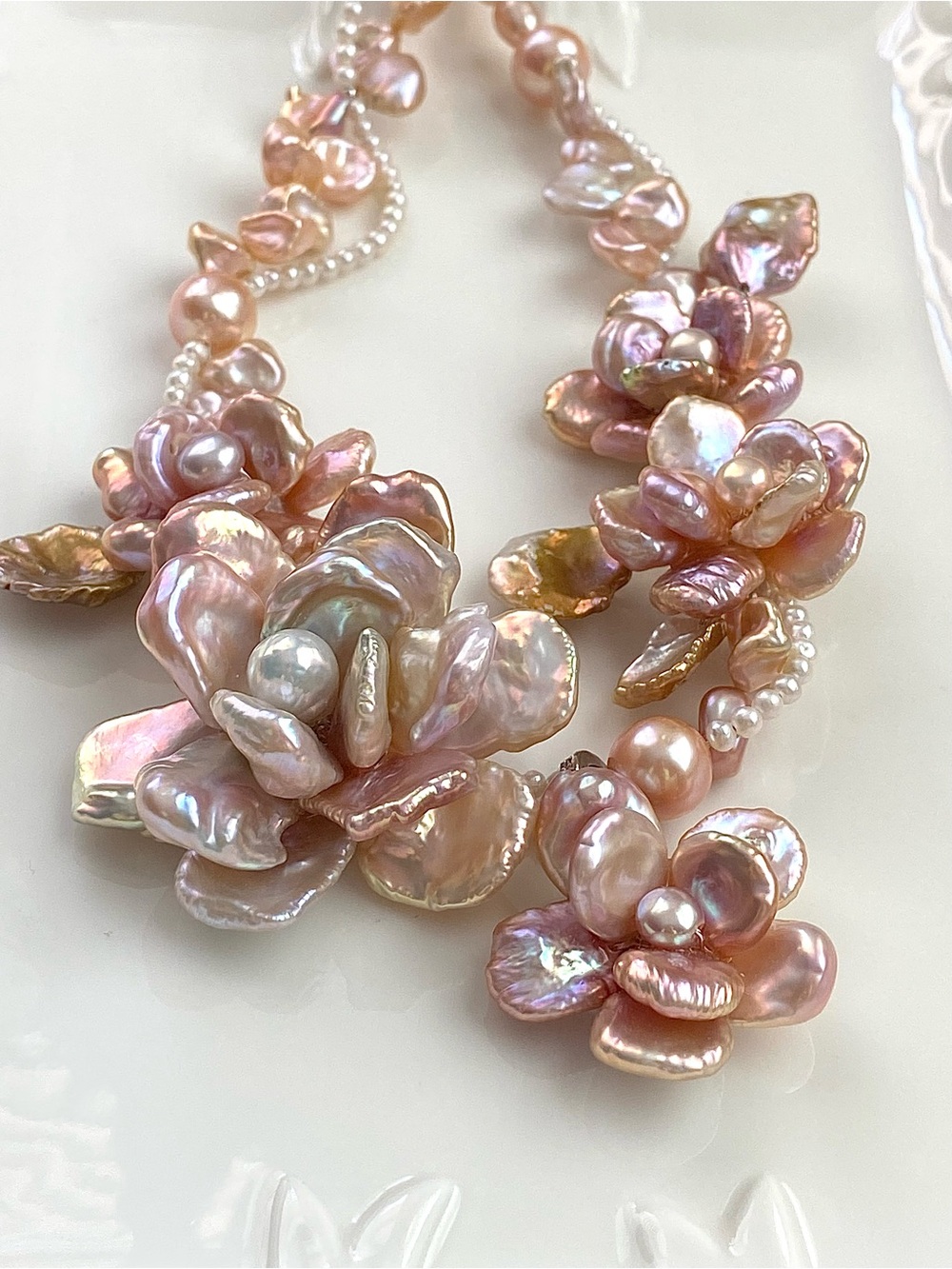 N314-Premium Sakura Pink Petal Pearl 5 Flowers With A Detachable Flower Pendant - Picture 14 of 15